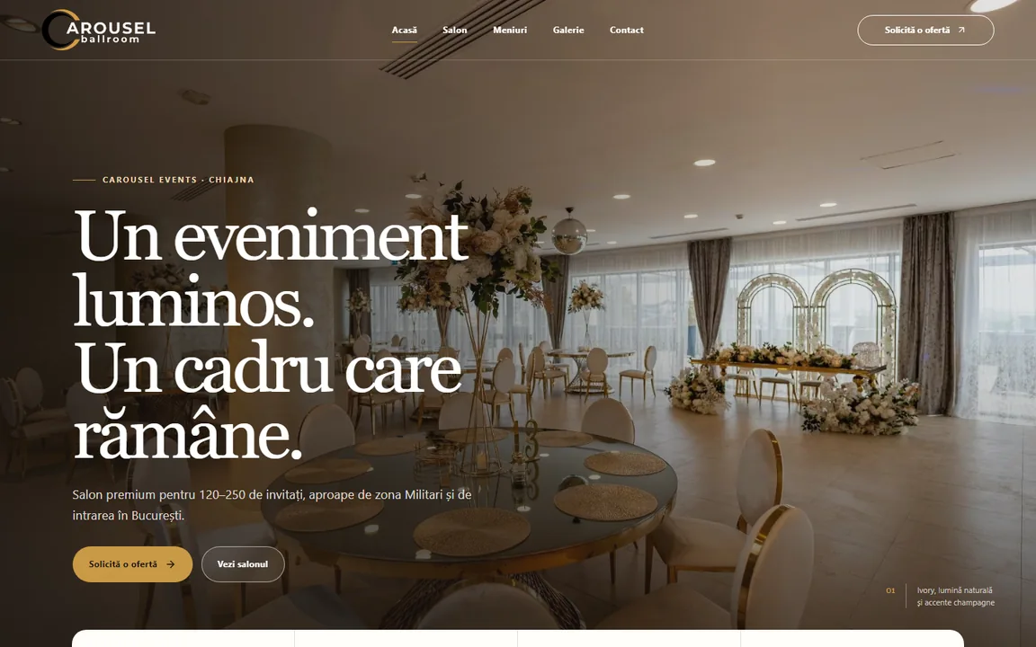 Prima pagină a conceptului de website Carousel Ballroom