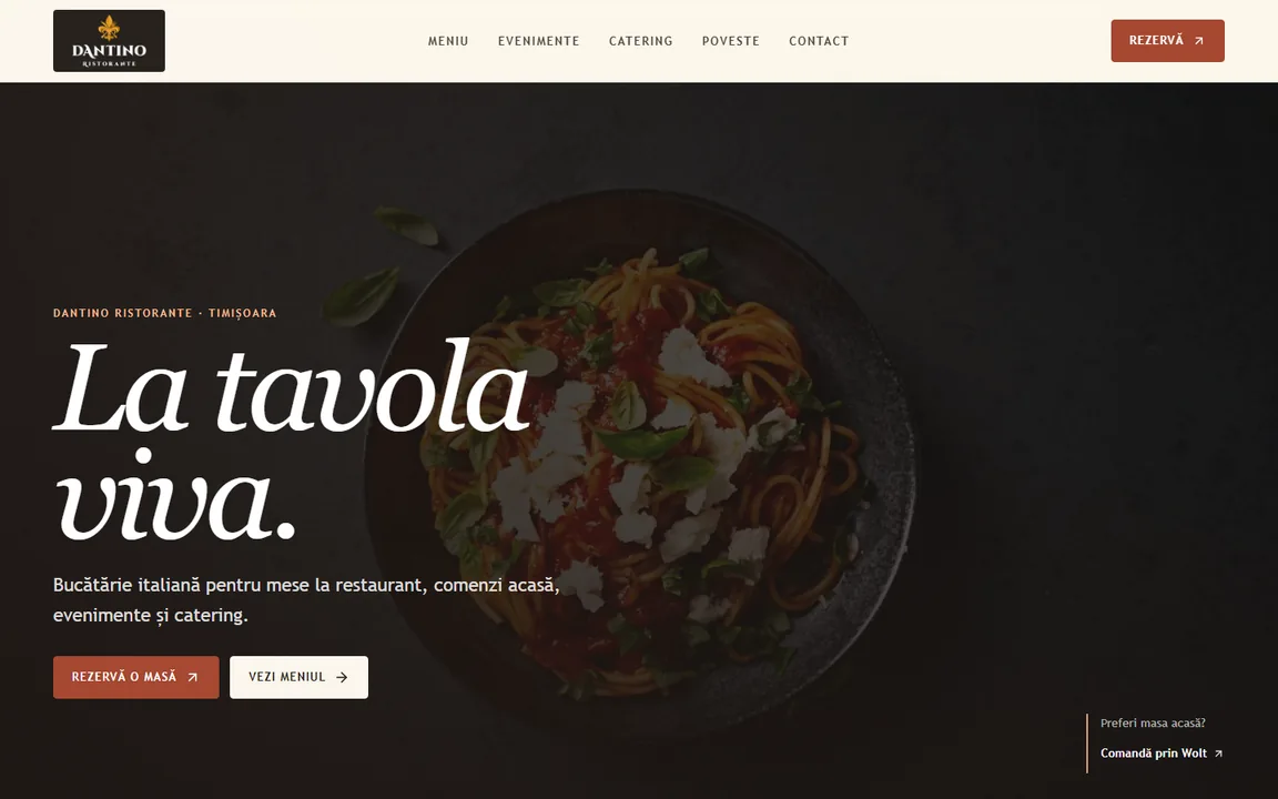 Captură din conceptul de website Dantino