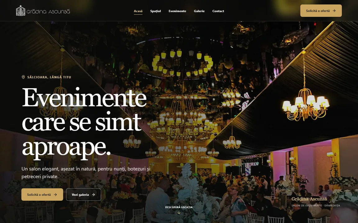 Prima pagină a conceptului de website Grădina Ascunsă